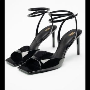 Faux patent leather high heel sandals